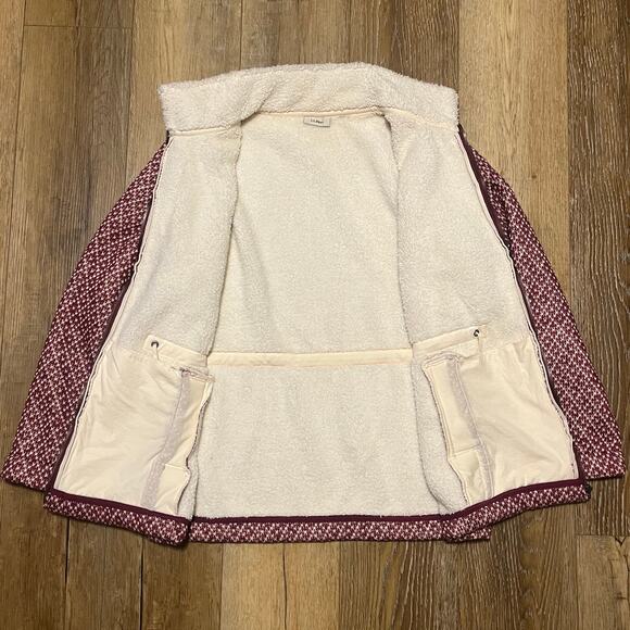 LL Bean Diamond Jacquard Anorak Full Zip Fleece Jacket Lg Red Hiking Fall 296574 - Picture 3 of 7